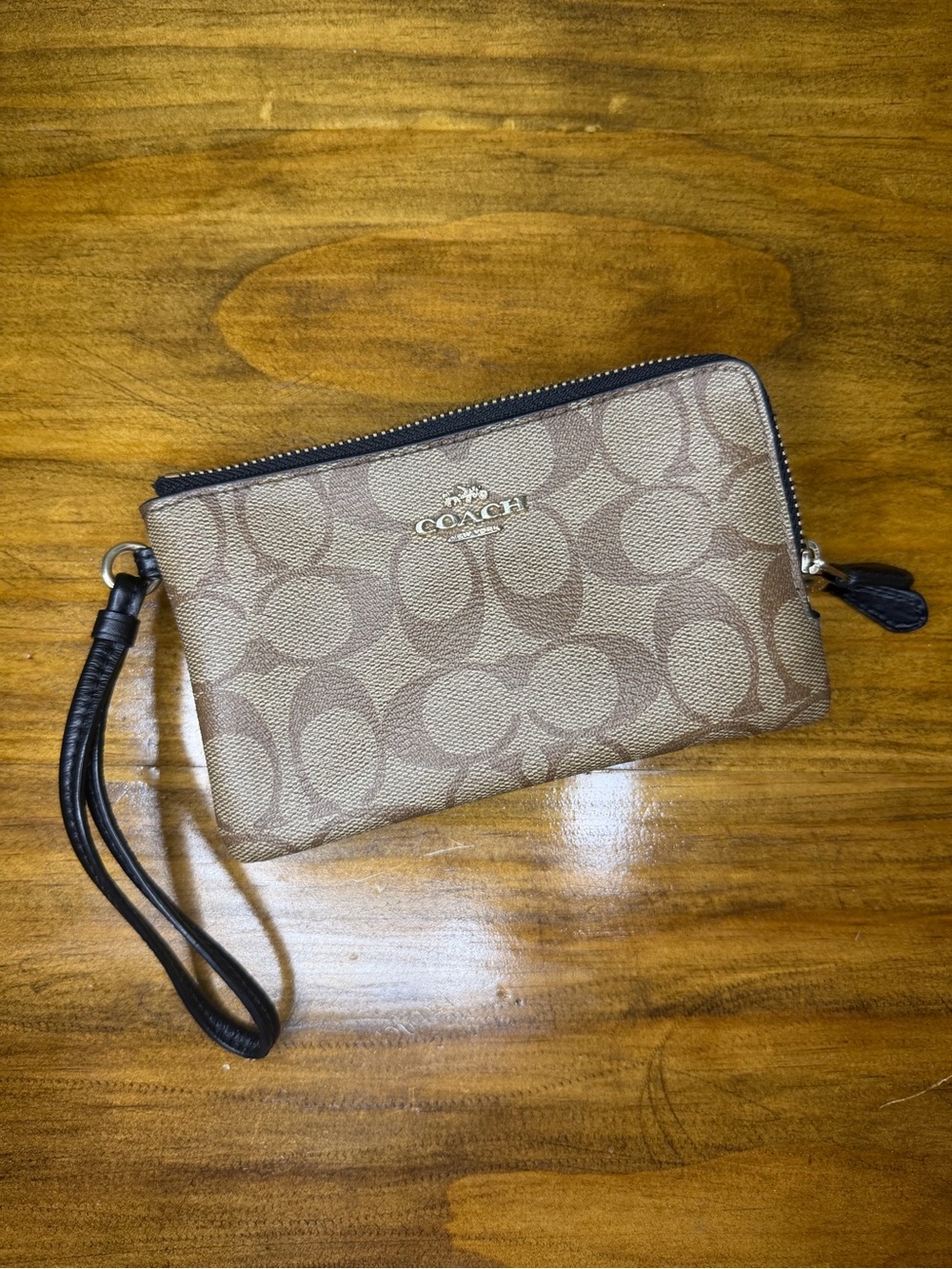 Coach Monogram Zip Pouch in Khaki and Saddle